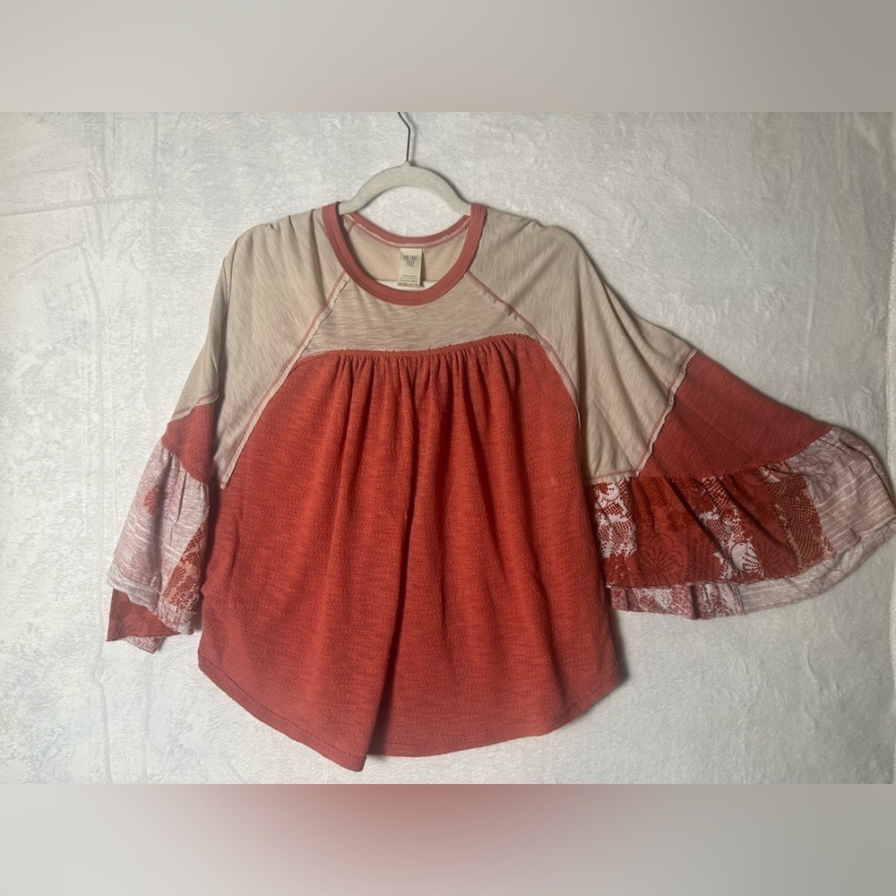 We the free butterfly sleeve mix media trapeze top Cotton blend XS oversized